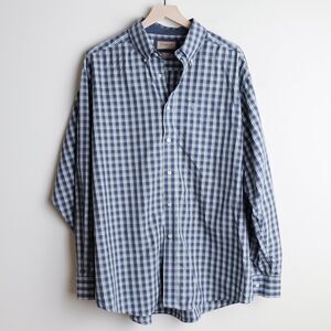 Ariat Shirt Men XL Navy Blue Wrinkle-Free Plaid Long Sleeve Button Down Western